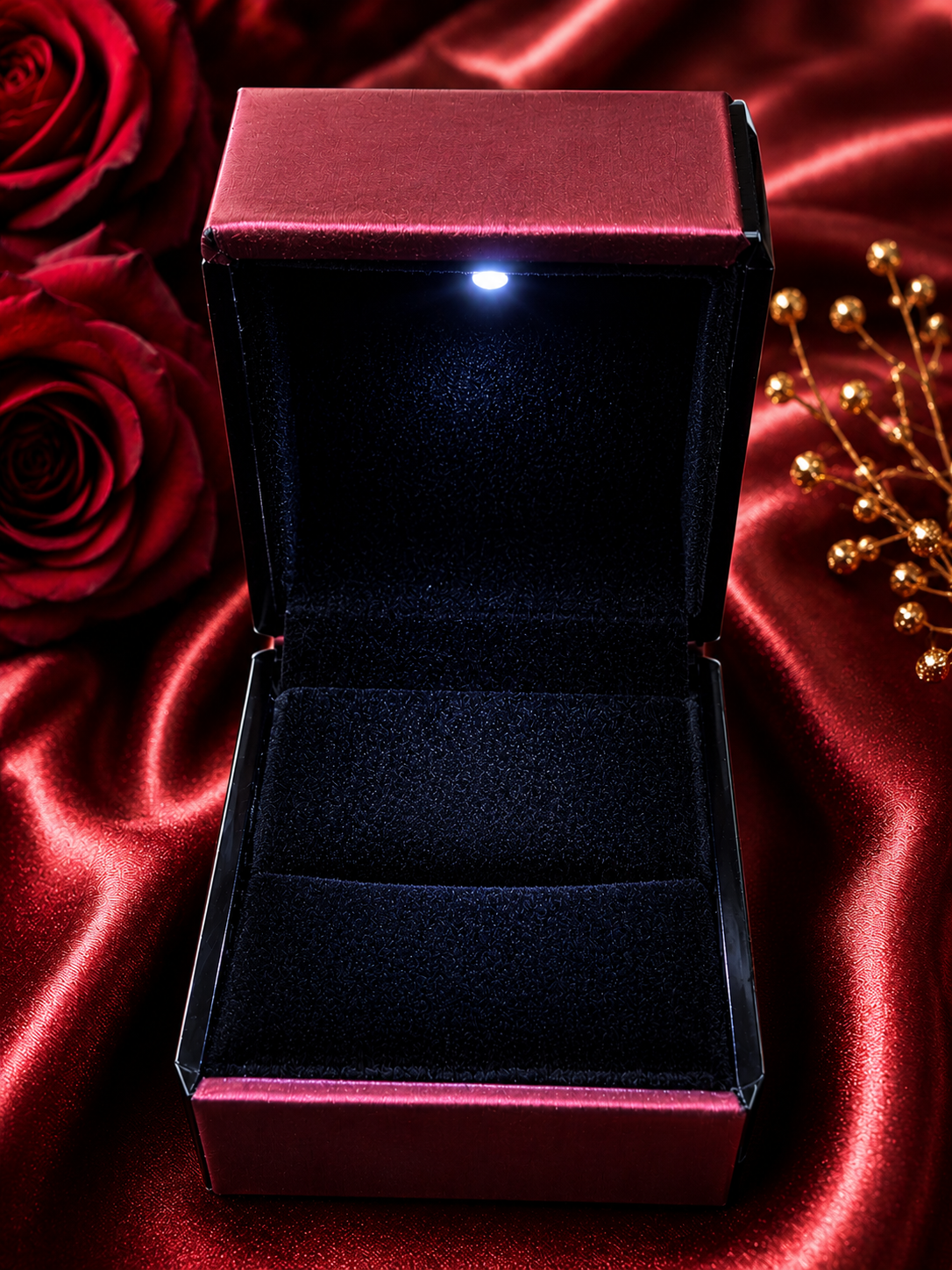Caja para 1 anillo c/luz led color vino x12u. (89-5)