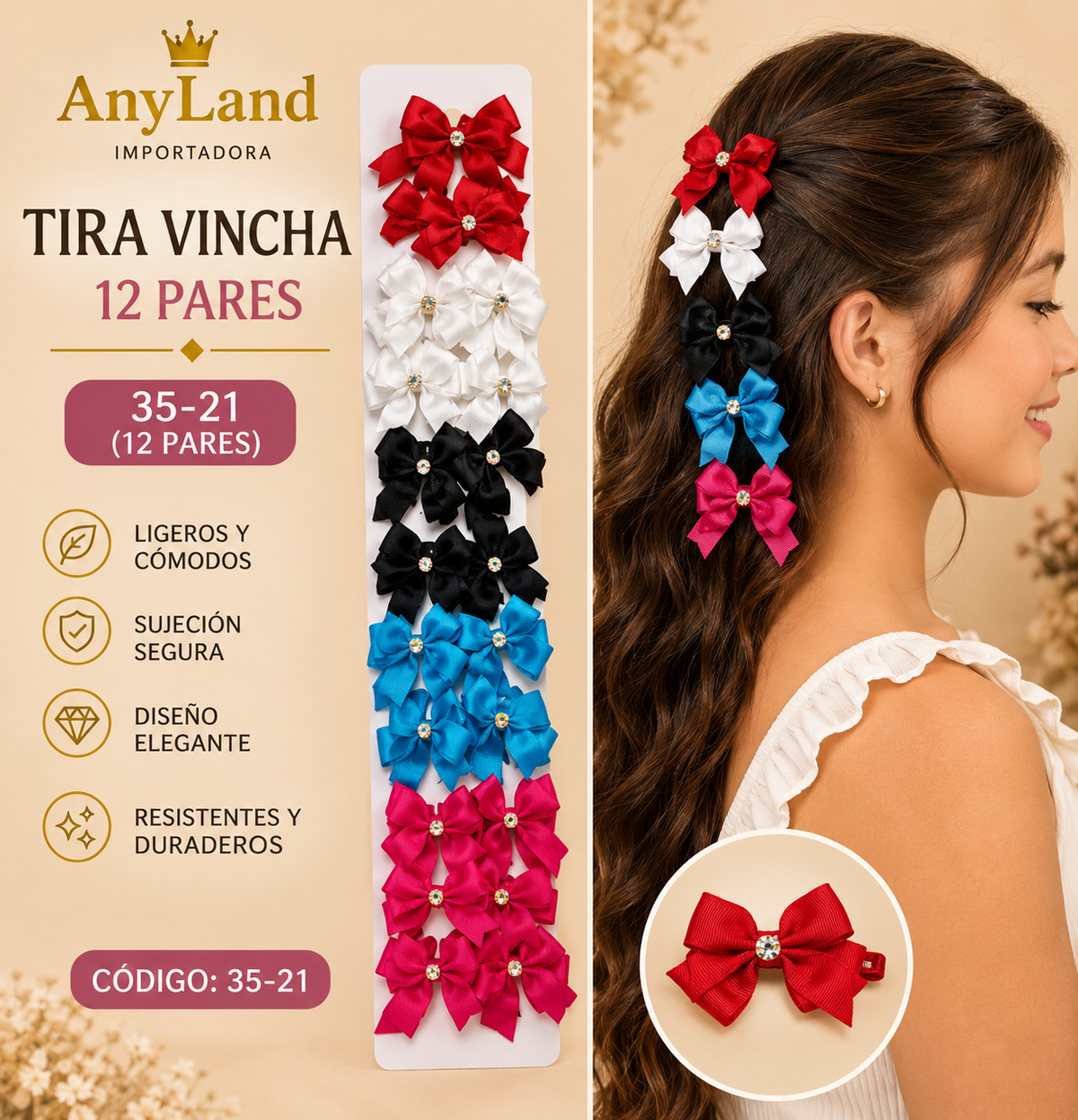 Tira de vincha automatico lazo x12 pares (35-21)