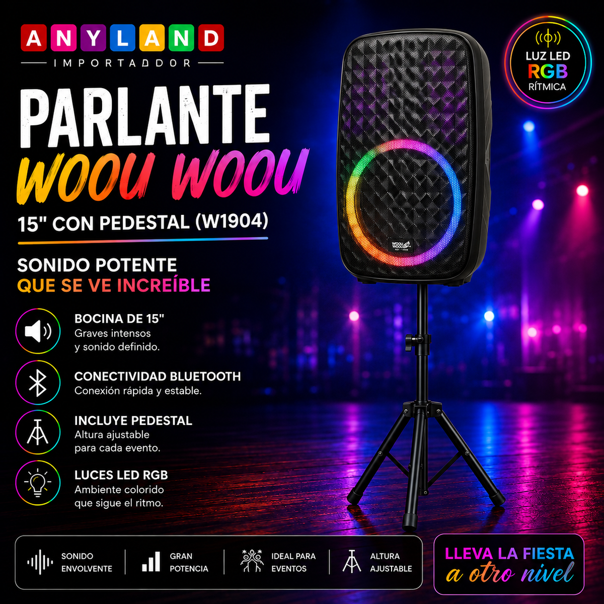 Parlante Woou Woou 15" con pedestal (W1904)