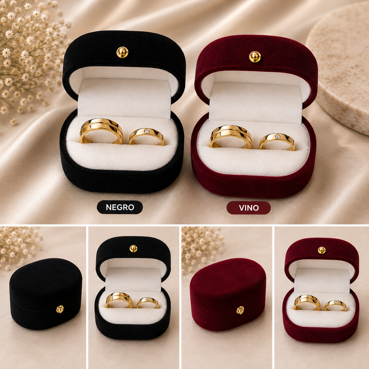 Caja gamuza para dos anillos punto dorado x24 (80C-54-55-56-57)