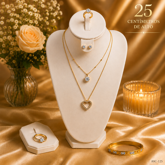 Exhibidor blanco de collar aretes Y Anillos  Cuerina 25cm (80C-125)