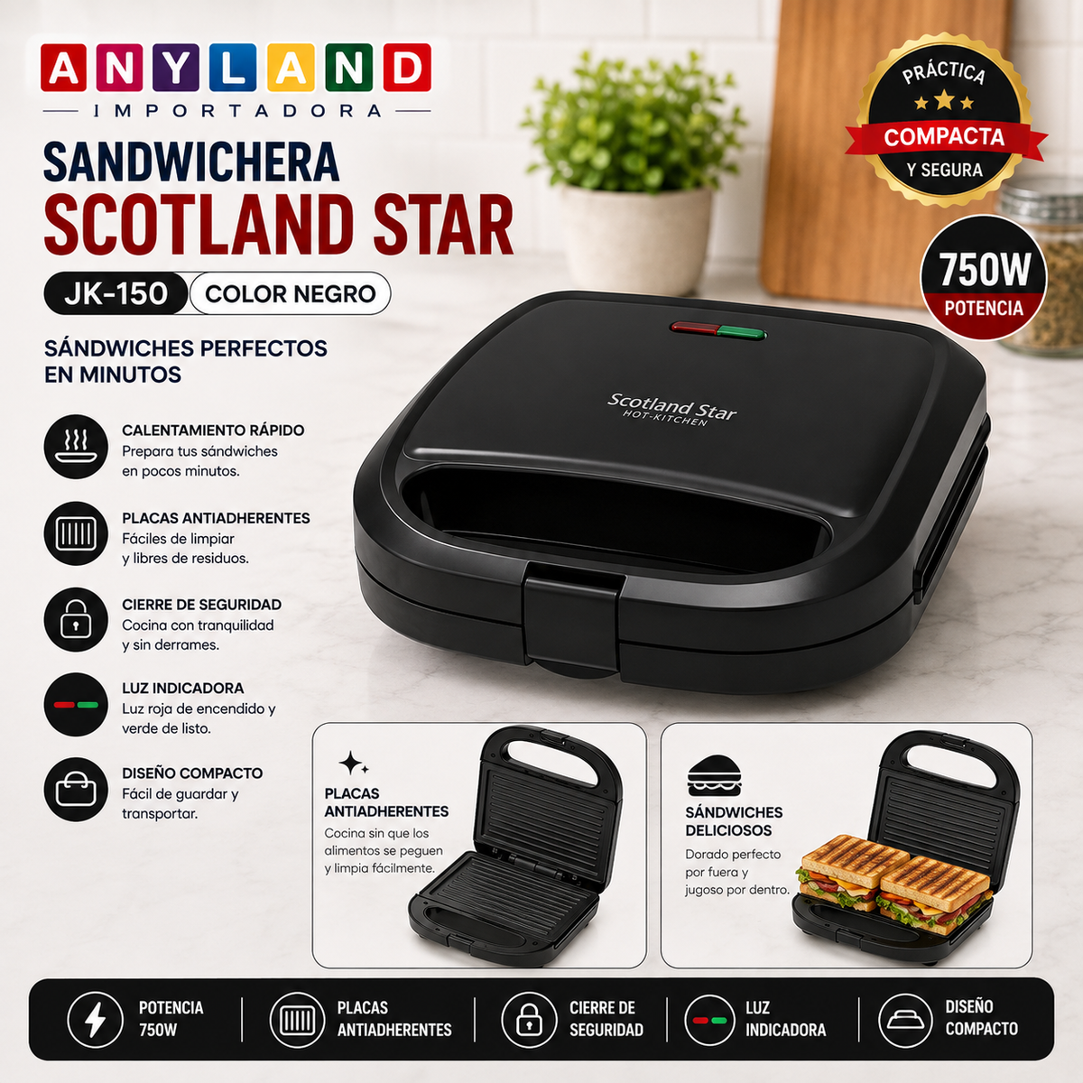 Sanduchera Scotland Star Color Negro (Jk-150)