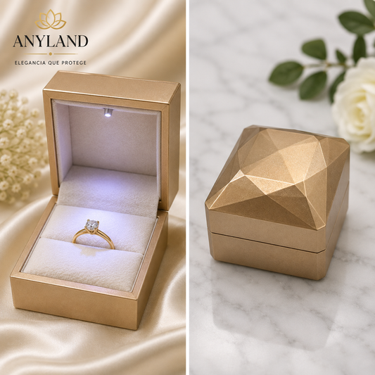 Caja para 1 anillo c/luz led color Dorado brillante x12 u.(80F-26)