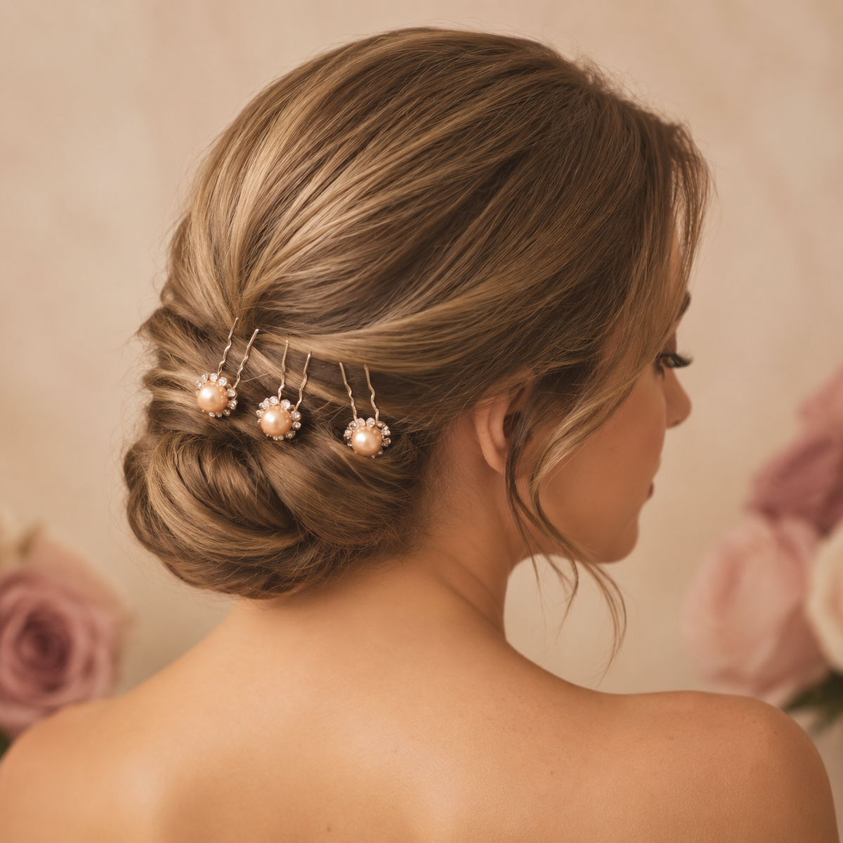 Horquillas para el cabello de perlas con diamantes color melon x20 piezas de 7cm (NU-03)