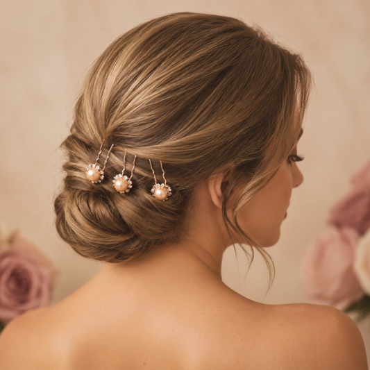 Horquillas para el cabello de perlas con diamantes color melon x20 piezas de 7cm (NU-03)