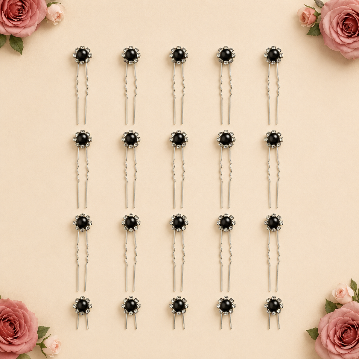 Horquillas para el cabello de perlas con diamantes color negro x20 piezas de 7cm (NU-03)