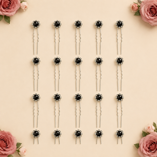 Horquillas para el cabello de perlas con diamantes color negro x20 piezas de 7cm (NU-03)