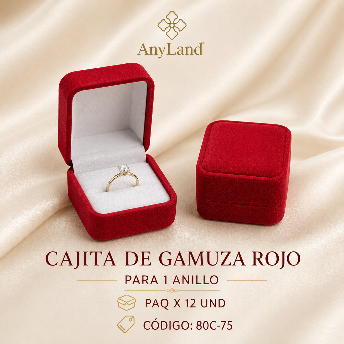 Cajita de gamuza para anillo cuadrado x12 (80C-74-75)