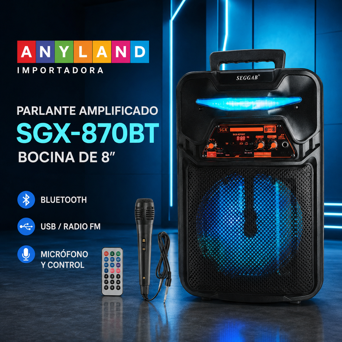 Parlante SEGGAB con micrófono y control (SGX-870BT)