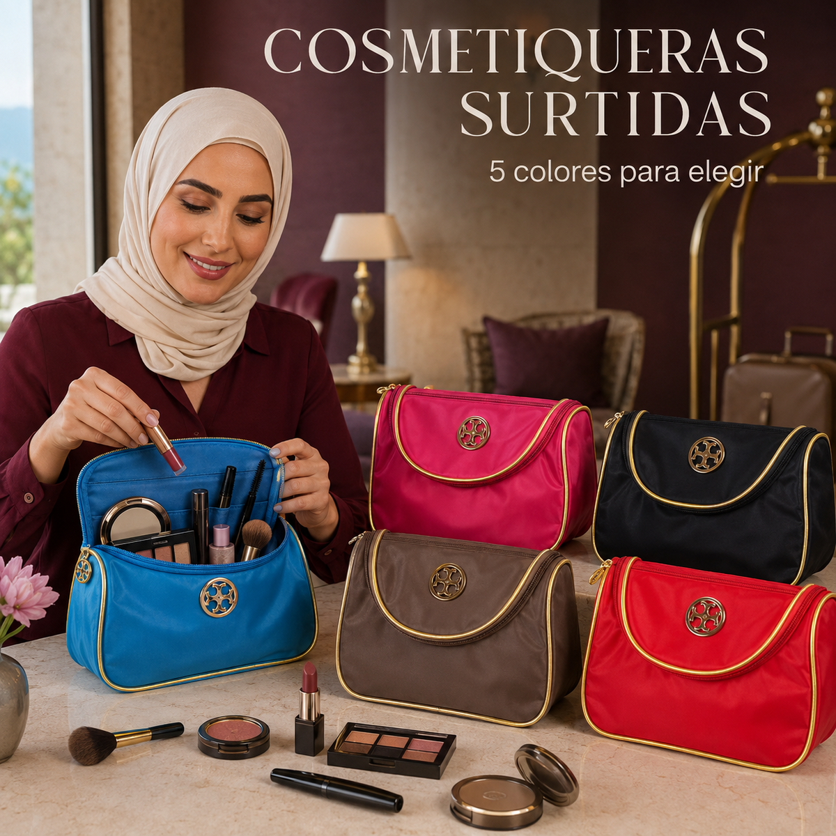 Cosmetiquera mediana de tela impermeable con cierre MK UND  (40-2)