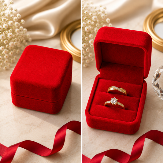 Cajita de terciopelo cuadrada Rojo x 20 unid. para 2 anillo