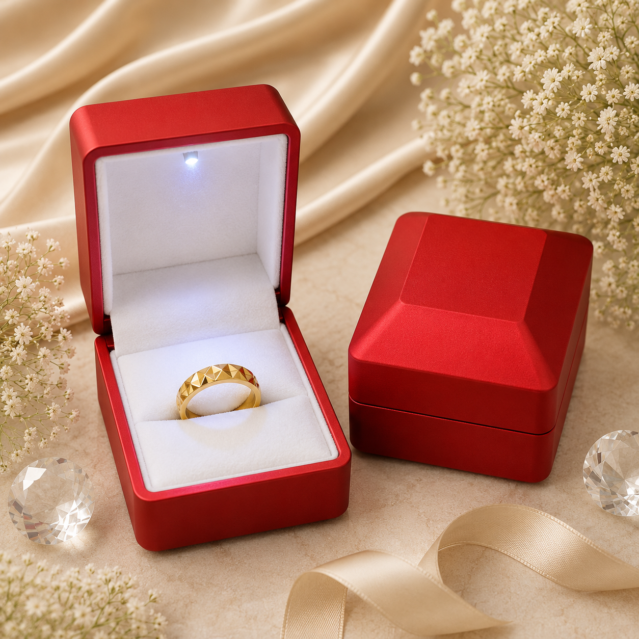 Caja para 1 anillo c/luz led color Rojo mate x12u. (81E-5)