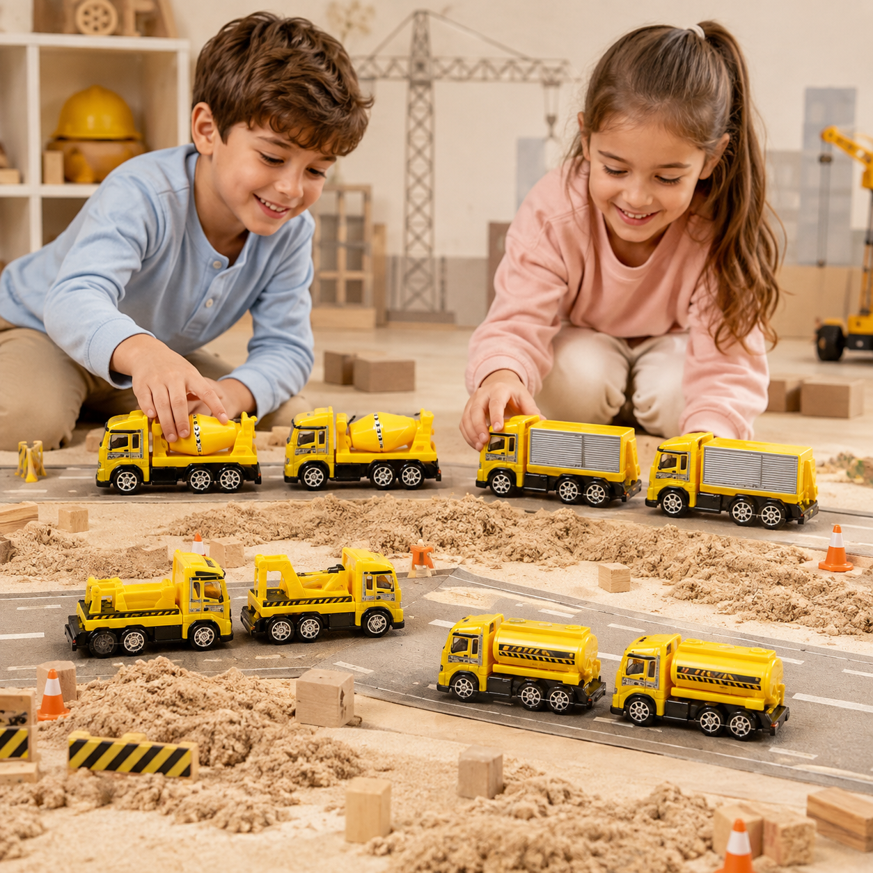 Plancha de carros plasticos a friccion de construcción x8 (74B-13)