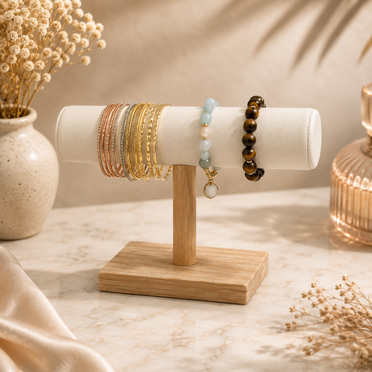 Exhibidor de pulseras de 1 pisos beige cuerina (81F-9)