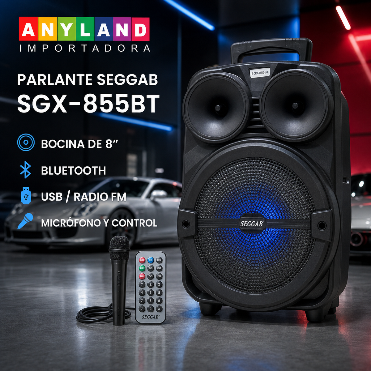 Parlante Seggab Con micrófono y contol (SGX-855BT)