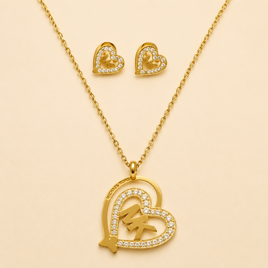 Juego de cadena y aretes dorado de acero quirúrgico (COD.88-149)