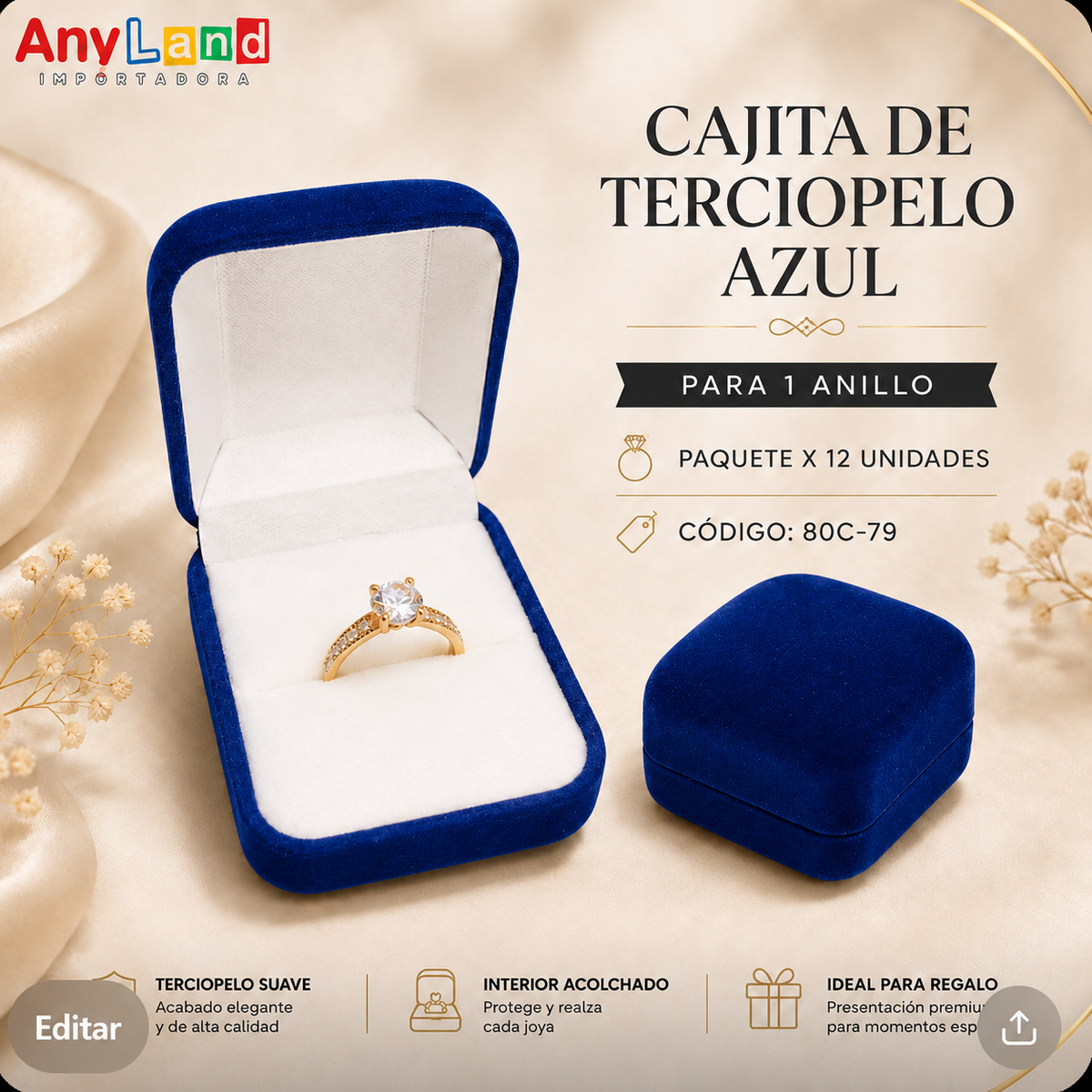 Cajita de terciopelo cuadrada x 12 para 1 anillo (80C-79)
