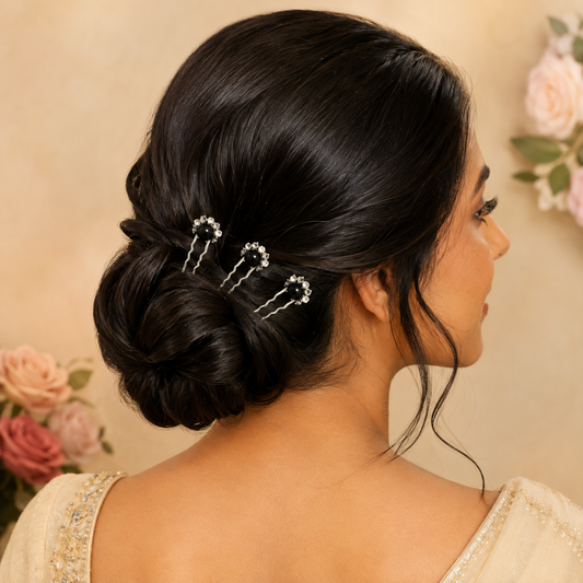 Horquillas para el cabello de perlas con diamantes color negro x20 piezas de 7cm (NU-03)