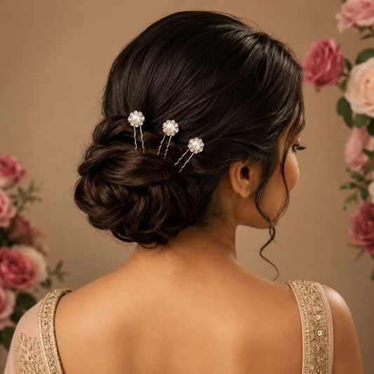 Horquillas para el cabello de perlas con diamantes color blanco x20 piezas de 7cm (40E-1)