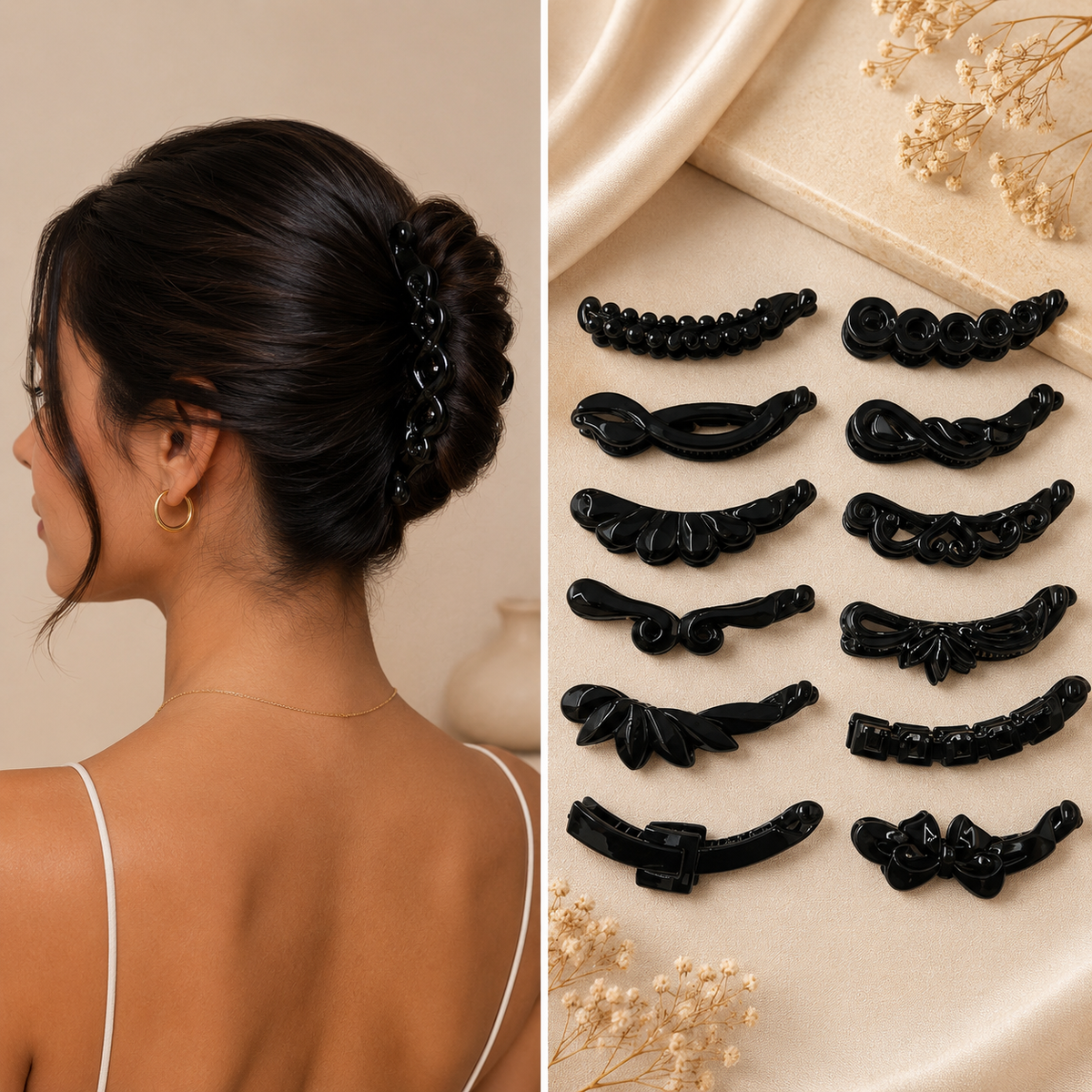 Banana negro para cabello SURTIDA por docena (4F-110)