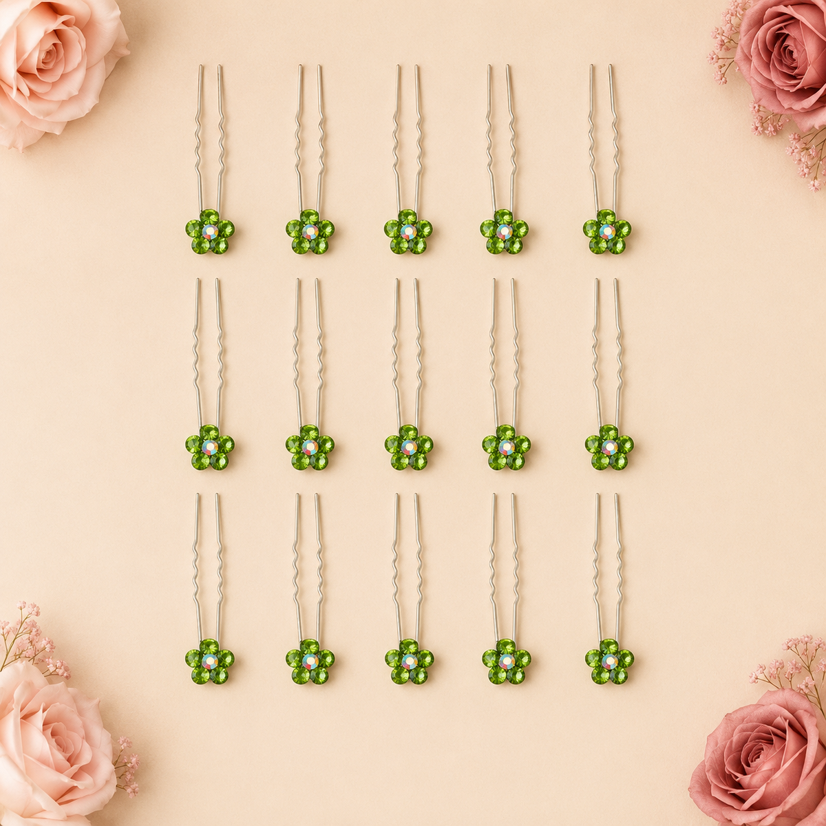 Horquillas para el cabello con diamantes color verde x20 piezas de 7cm (NU-02)