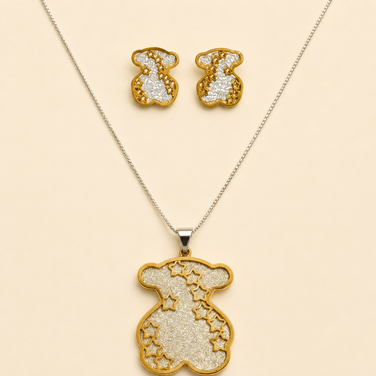 Juego de cadena y aretes dorado de acero quirúrgico (COD.88-117)