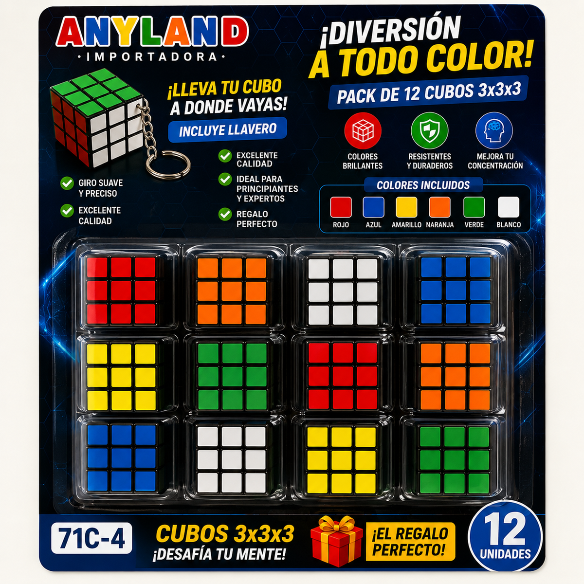 Paquete x docena cubo llavero 3x3 (71C-4)