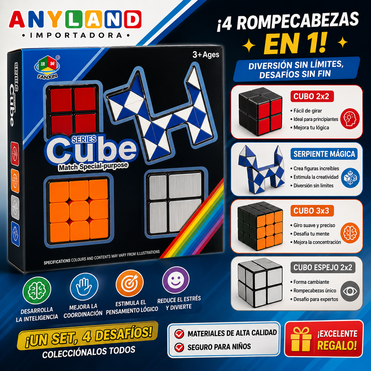 Caja de cubo Rubik set x 4 diferentes unidades (87-26)