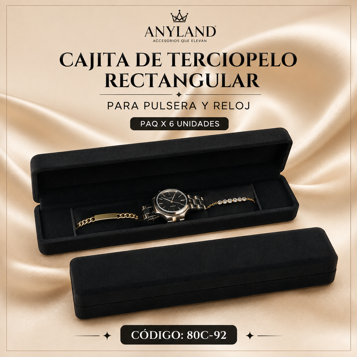 Caja de terciopelo rectangular para pulsera y reloj x 6 unidades (80C-92-92R-92A)