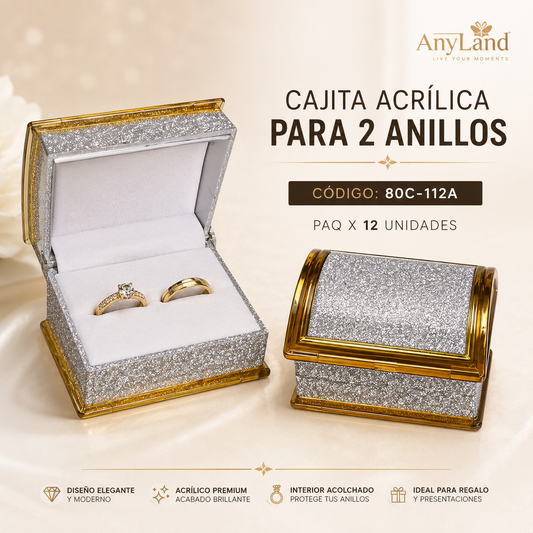 Cajita acrilica para 2 anillo paq x12 (80C-112A)