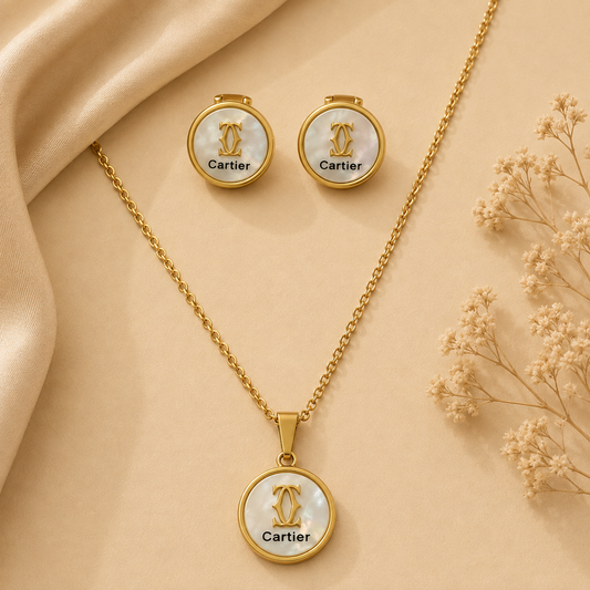 Juego de cadena y aretes dorado de acero quirúrgico (COD.88-143)