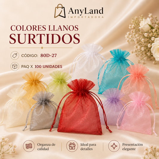 Funda de tul medida 9x12 colores llanos surtidos paquete x 100pzas.(80D-27)