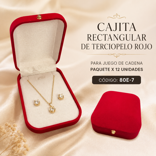 Cajita rectangular de terciopelo Rojo para juego de cadena x12 unidades (80E-7)