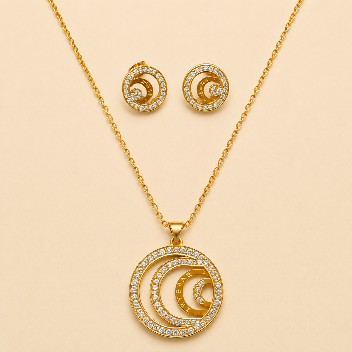 Juego de cadena y aretes dorado de acero quirúrgico (COD.88-138)