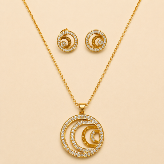 Juego de cadena y aretes dorado de acero quirúrgico (COD.88-138)
