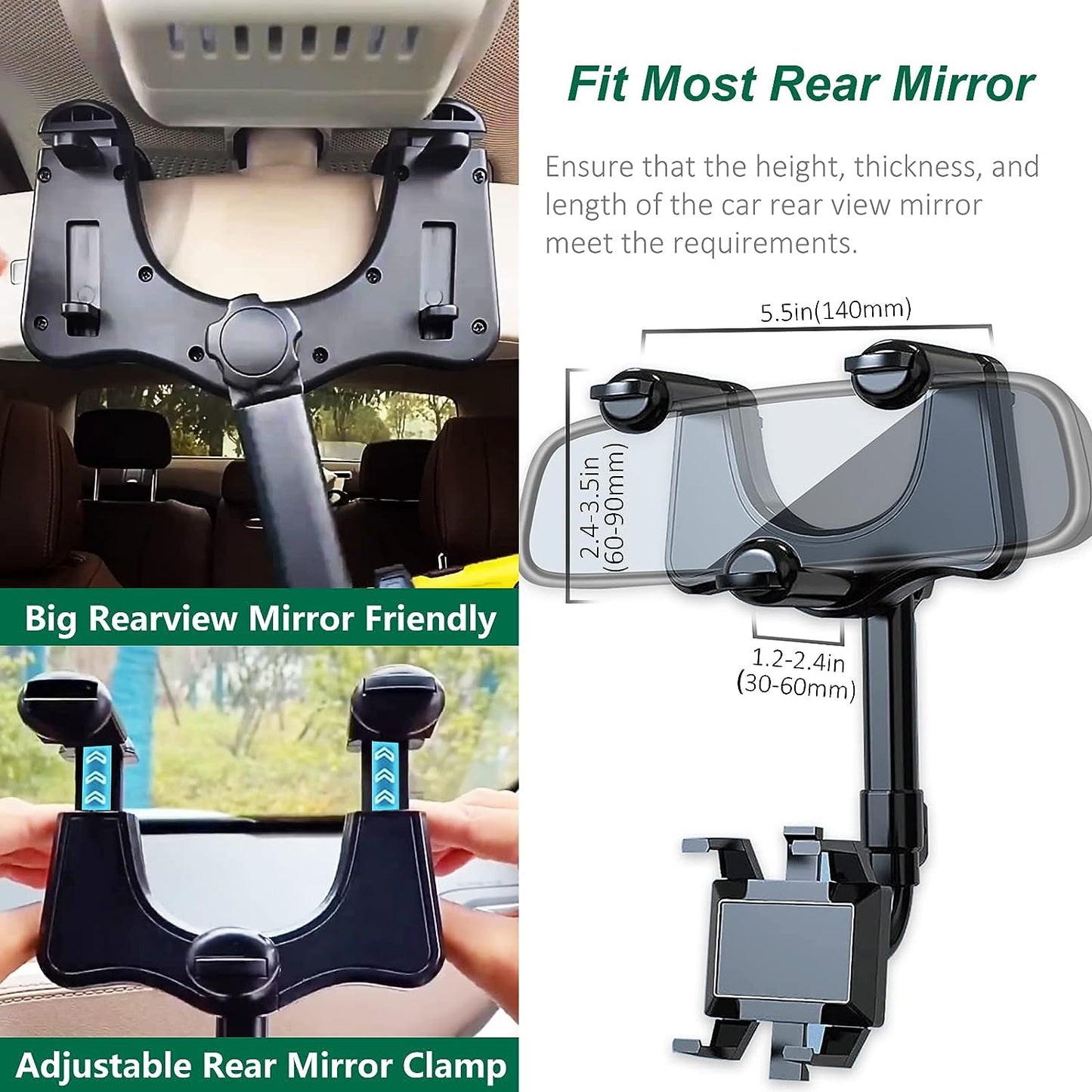 Soporte de celular para el carro retrovisor brazo ajustable
