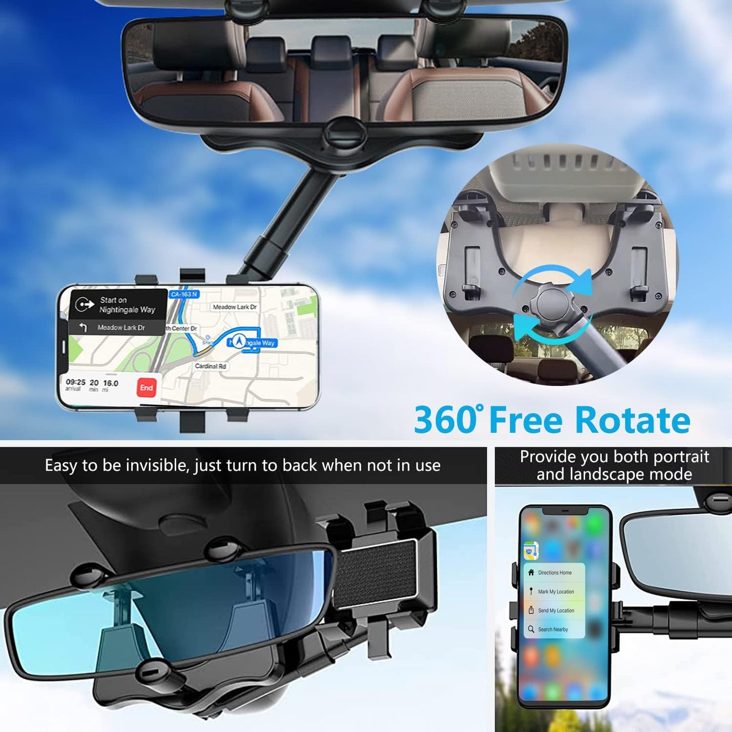 Soporte de celular para el carro retrovisor brazo ajustable
