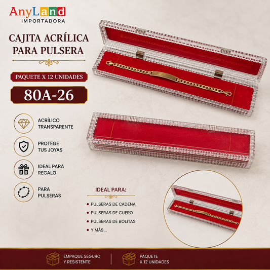 Cajita acrílica para pulsera paquete x12 (80A-26)