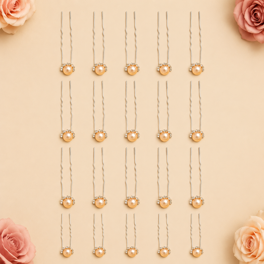 Horquillas para el cabello de perlas con diamantes color melon x20 piezas de 7cm (NU-03)