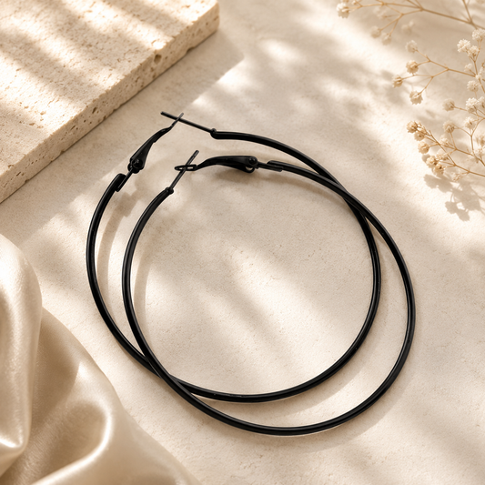 Argollas negra de 7 cm tira x 12 pares (27C-7)