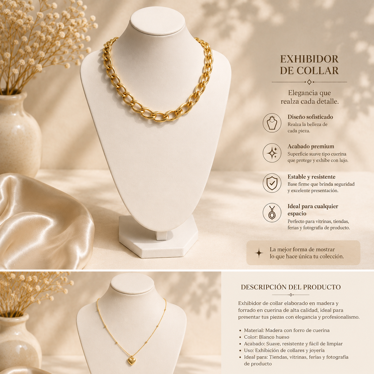 Exhibidor de collar blanco  Cuerina 25cm (80F-5)