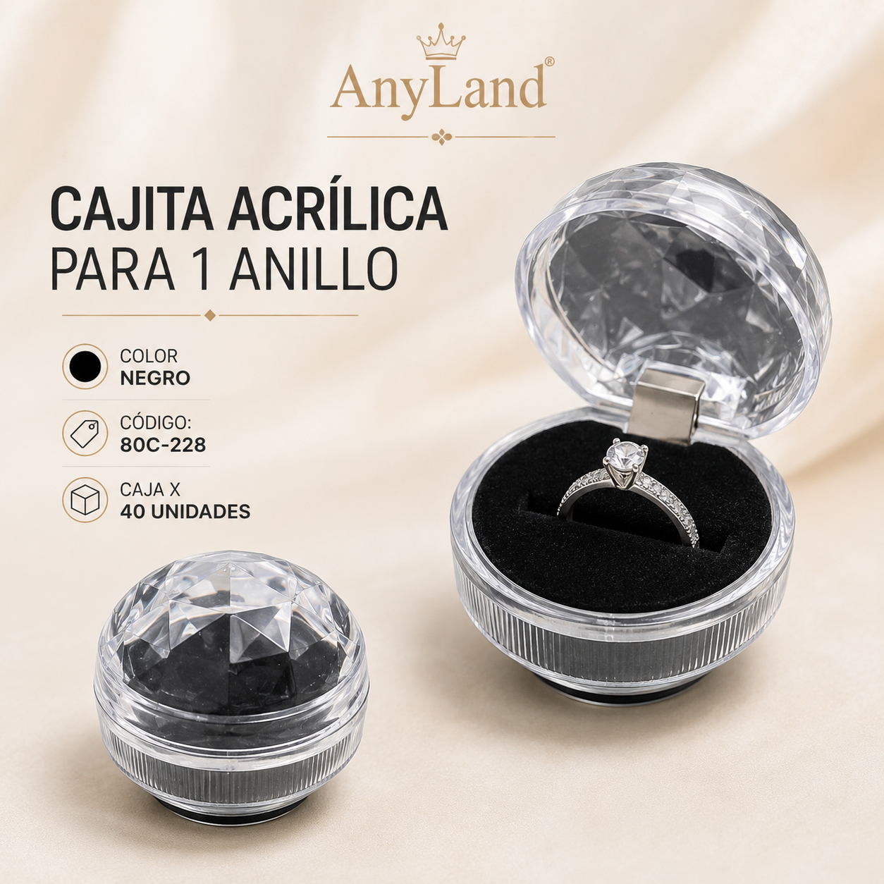 Cajita acrílica para anillo caja x40 unds (80C-227-228-229)