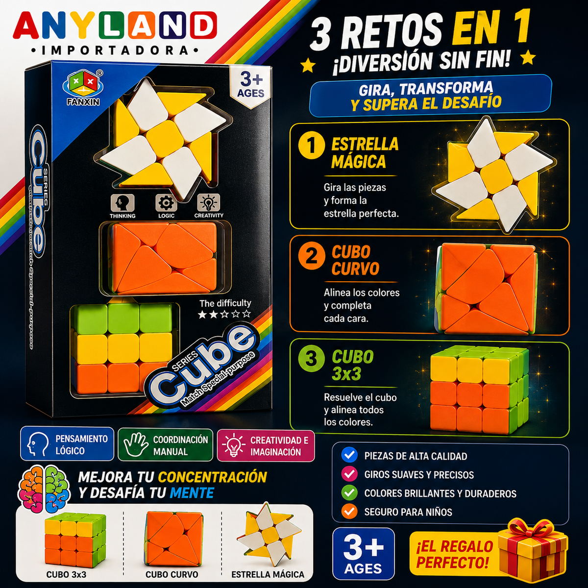 Caja de cubo Rubik set x 3diferentes unidades (87-22)