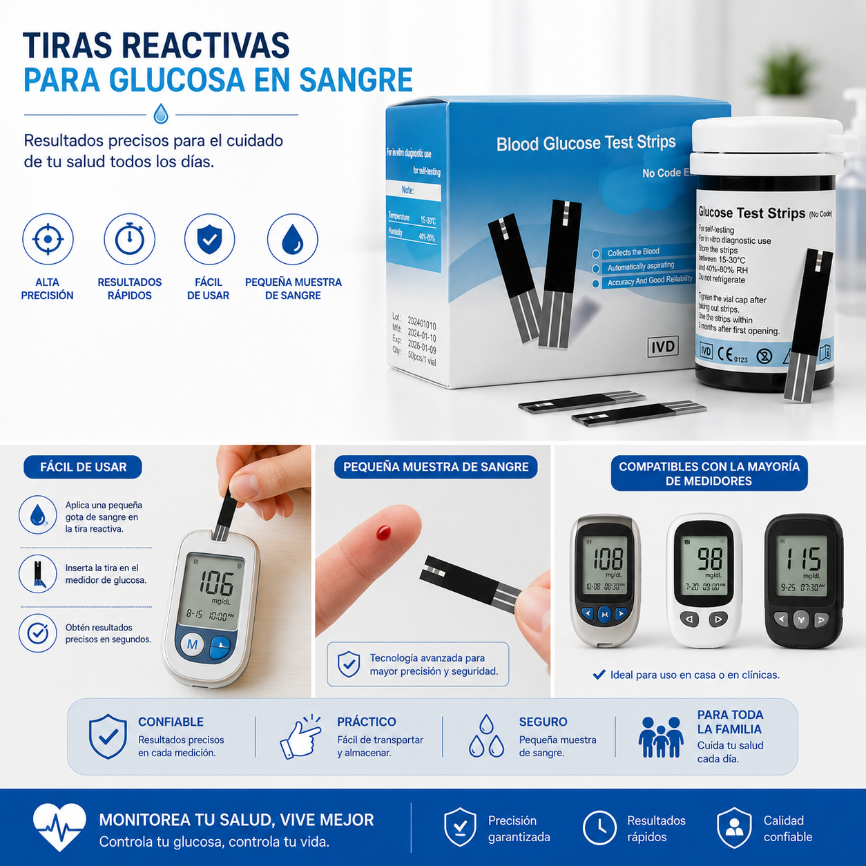 Tiras para maquina de Glucómetro 50pcs (99F-1)