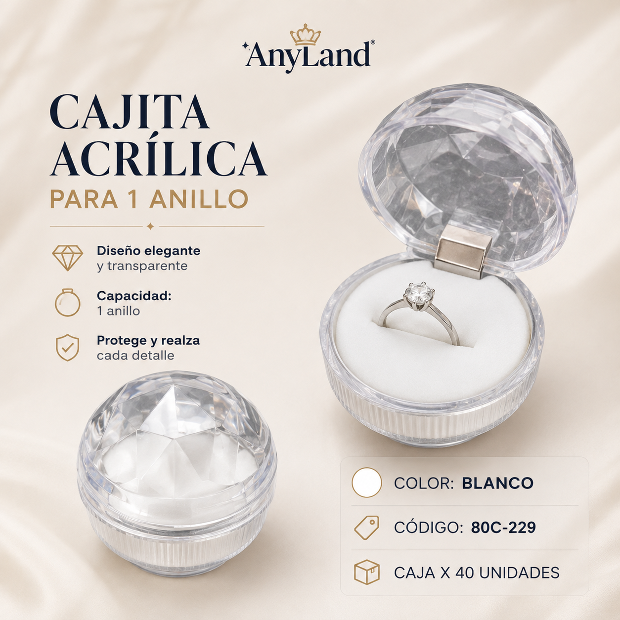 Cajita acrílica para anillo caja x40 unds (80C-227-228-229)