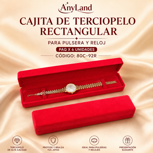 Caja de terciopelo rectangular para pulsera y reloj x 6 unidades (80C-92-92R-92A)