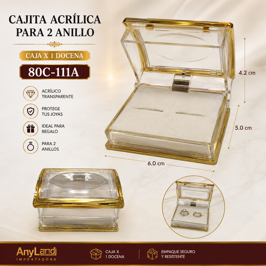Cajita acrilica para 2 anillo paq x12 (80C-111A)
