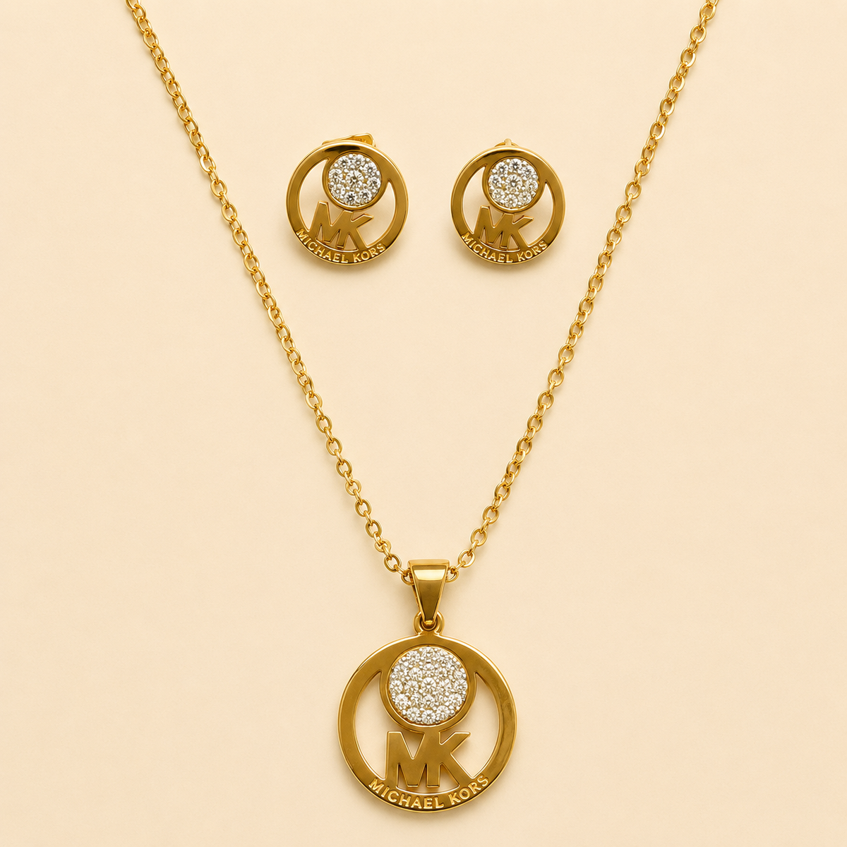 Juego de cadena y aretes dorado de acero quirúrgico (COD.88-140)