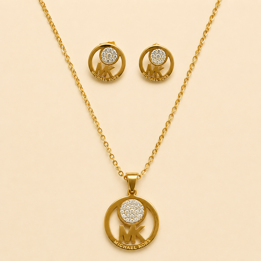 Juego de cadena y aretes dorado de acero quirúrgico (COD.88-140)