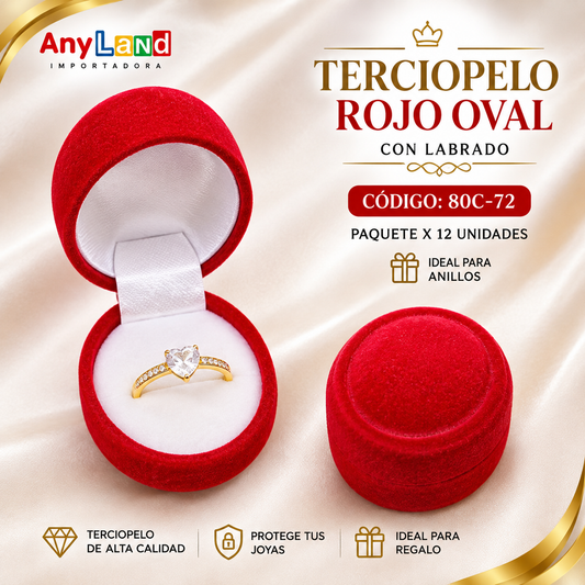 Cajita de terciopelo Rojo oval con labrado x12 (80C-72)